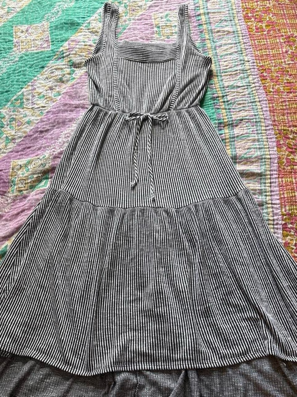 White and black striped dress